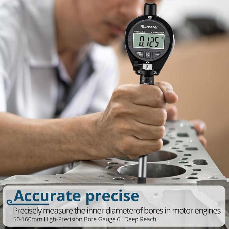 ALLmeter Store Digital Bore Gauge 50-160mm (2-6") - 0.01mm Precision Internal Diameter Measuring Tool with 12 Probes & Case for Engine Cylinders, Automotive and Machining - Image 2